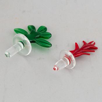 Alessandro Mendini, two glass vases with stoppers, Venini, Murano, Italy.