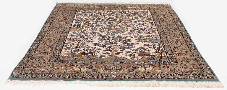 A signed pictoral Isfahan rug, Central Persia (Iran), signed, c. 235 x 154 cm.
