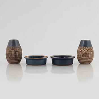 Lisa Larson, vaser, ett par och skålar, ett par, "Granada", Gustavsberg.