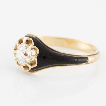 Ring 14K guld med emalj samt en gammalslipad diamant.