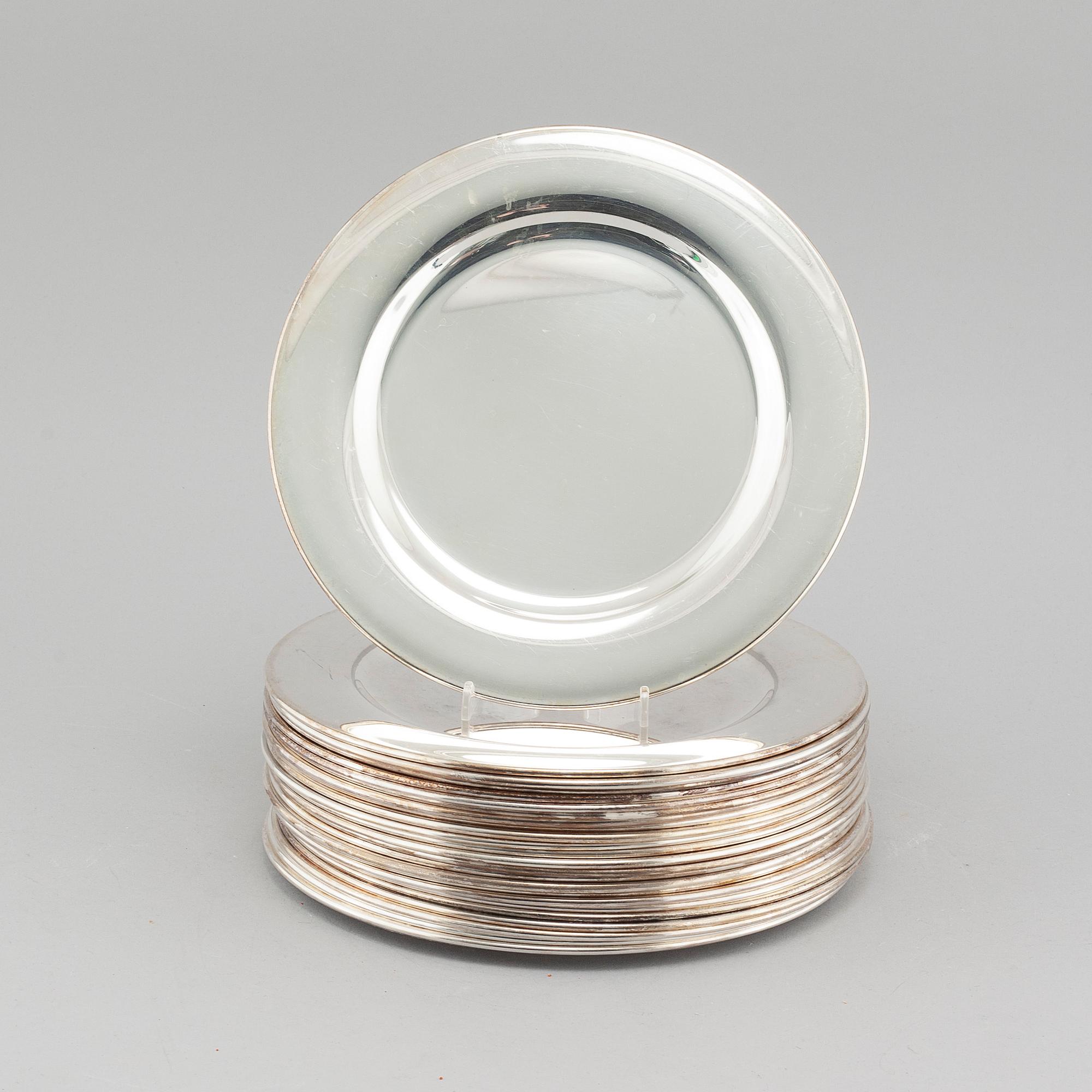 24 late 20th century silver plated plates by Skandia Silver.