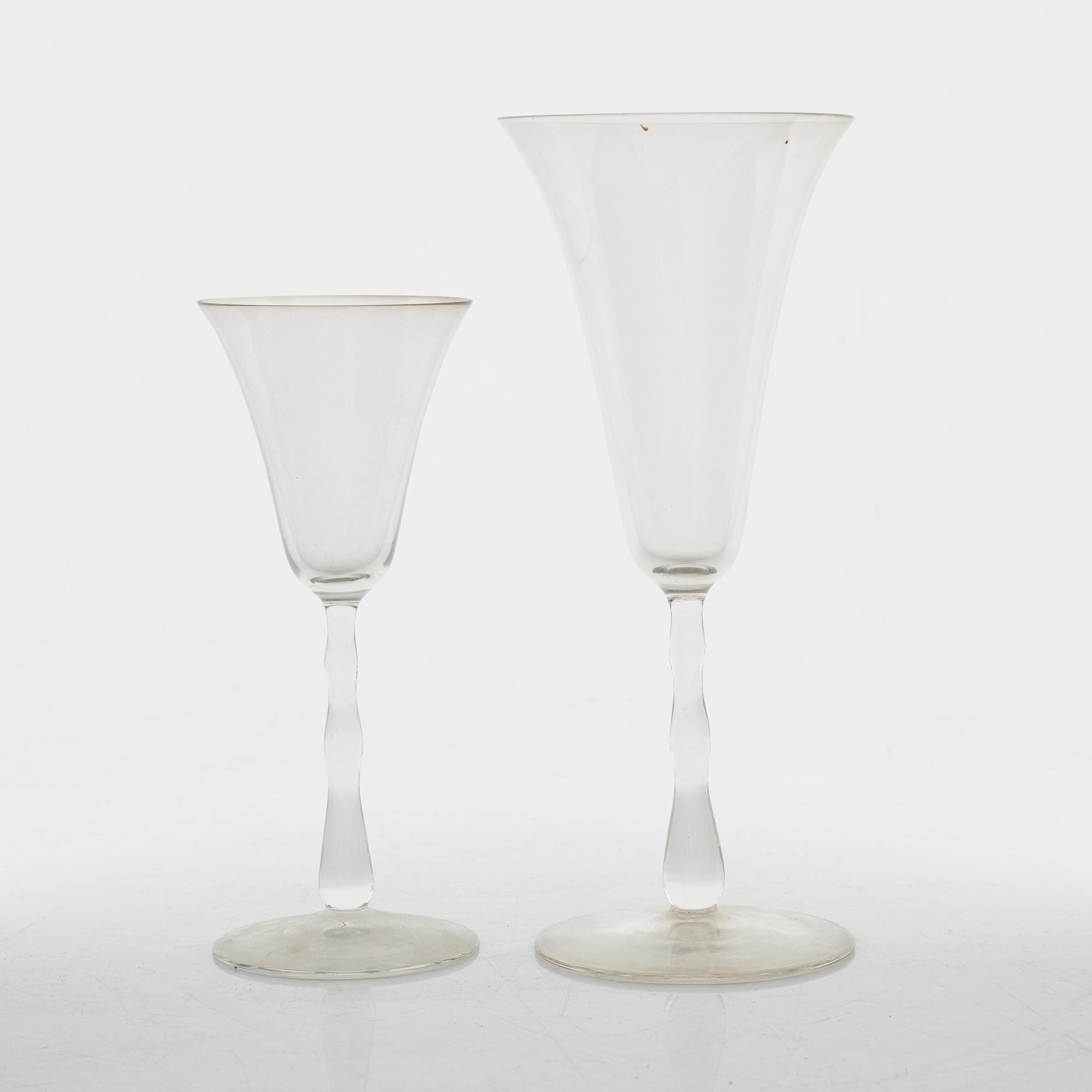 Simon Gate, a set of 36 'Stork' glasses, Orreford Sandvik, Sweden, first half of the 20th century.