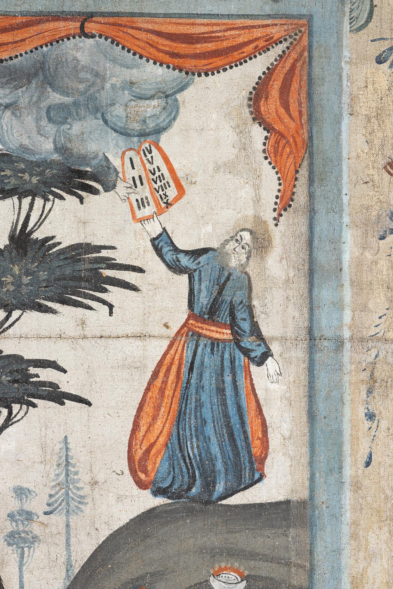 A nine-piece part folk art wall painting from Värmland, Sweden, late 18th century.