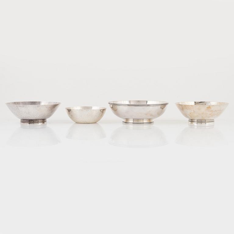 Skålar, 4 st, silver, GAB, MGAB samt Råströms silver- o nysilverfabrik, 1964-1986.