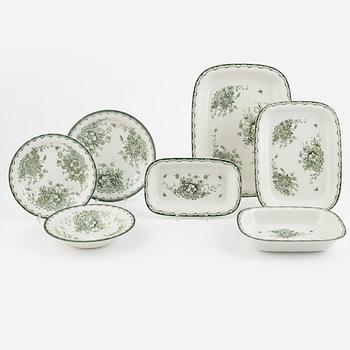 Servisdelar, flintgods, 40 delar, "Grön Anna", Rörstrand, 1951-73.
