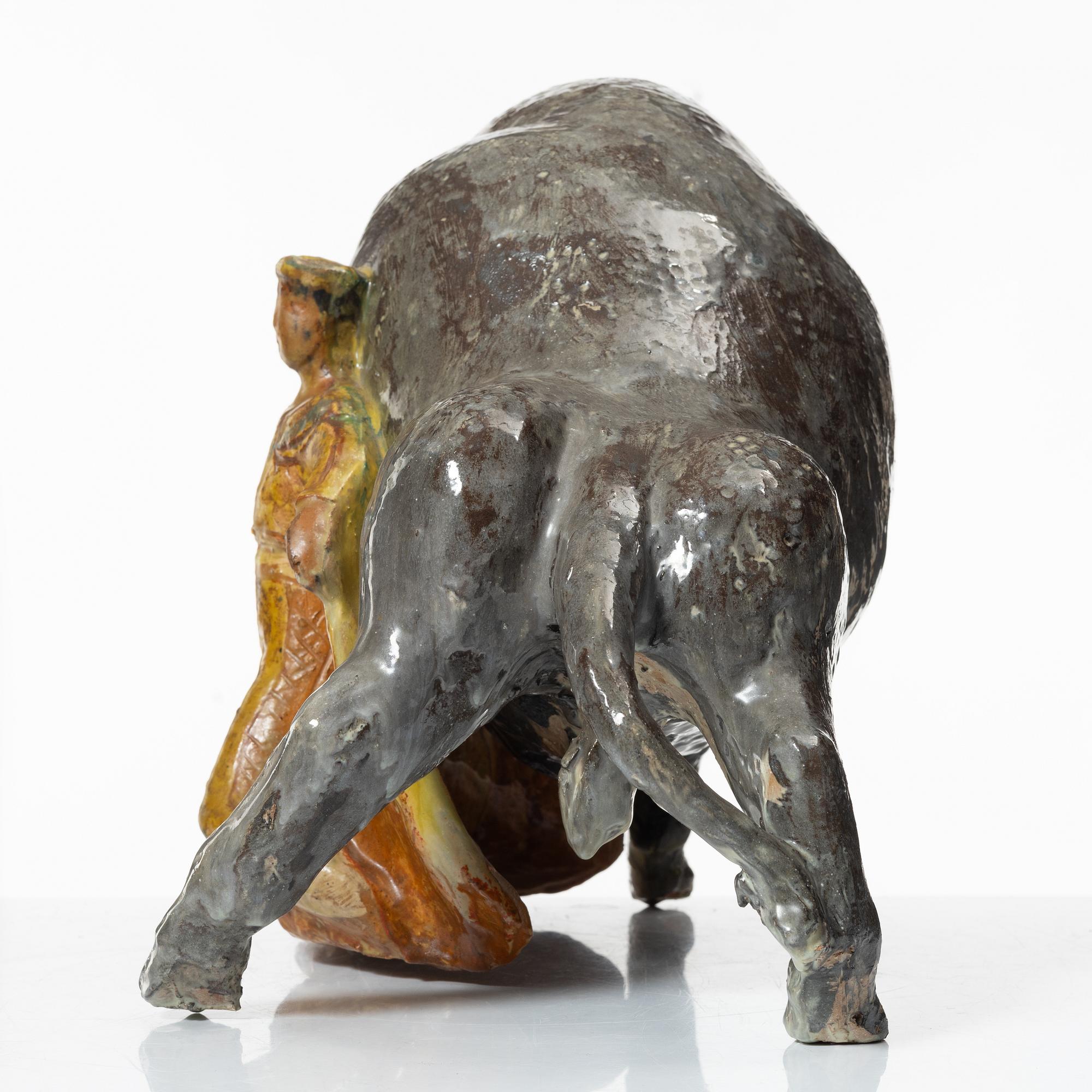 Allan Ebeling, a glazed ceramic sculpture of a bullfighter, Torshälla 1957.