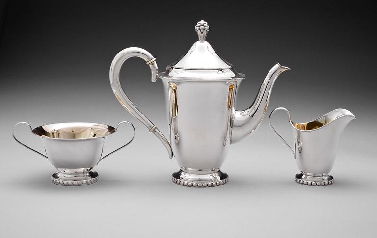 KAFFESERVIS, 3 delar, silver, K.G. Markströms Guldsmeds AB, Sverige 1920/30-tal. Tot.vikt ca 750g.