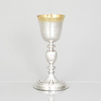 An 18th century parcel-gilt silver cup, makers mark A.M, probably Germany.