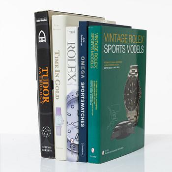 Collection of watch literature, 5 books including Omega Sportswatches by John Goldberger.