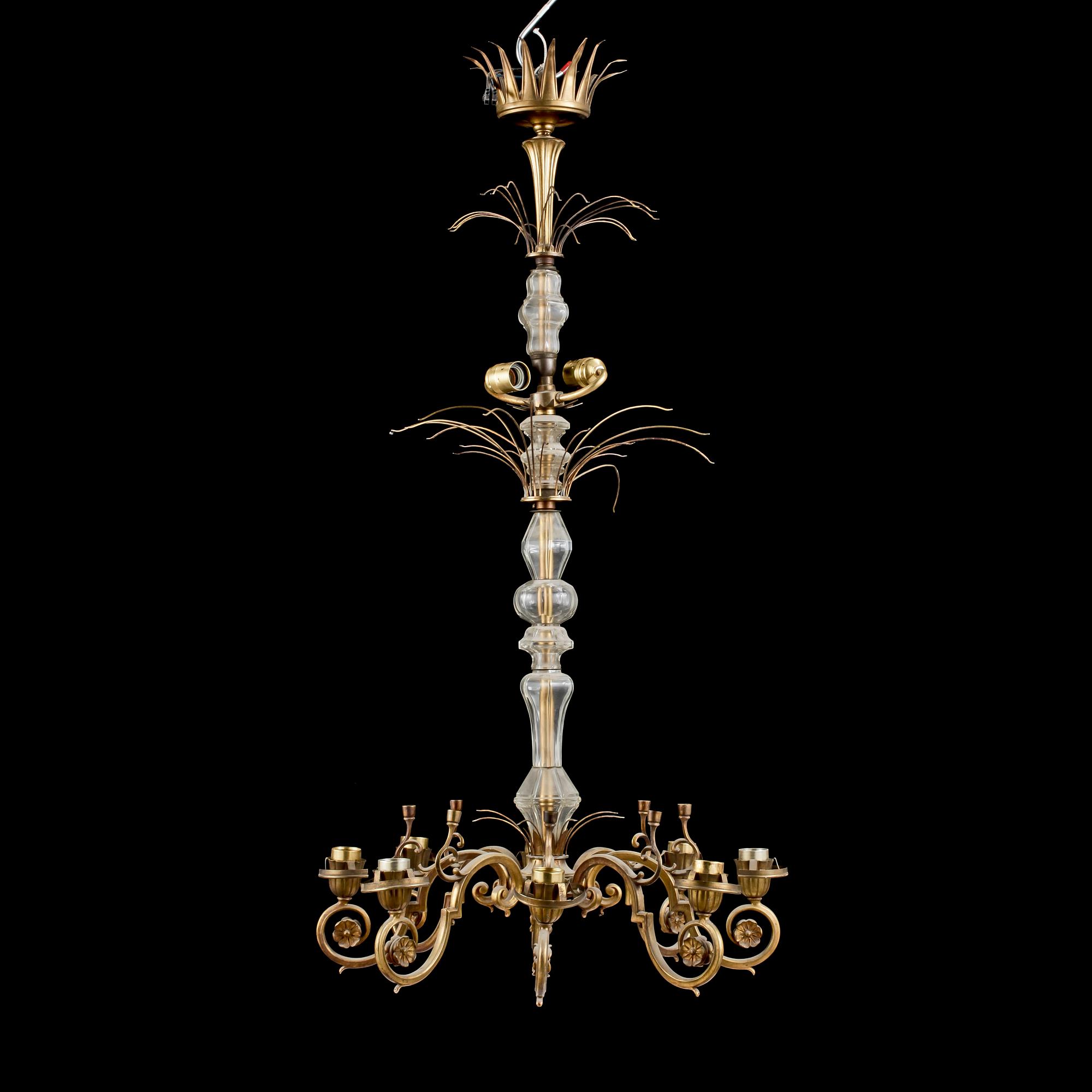 TAKKRONA, mässing och glas, 1900-tal.