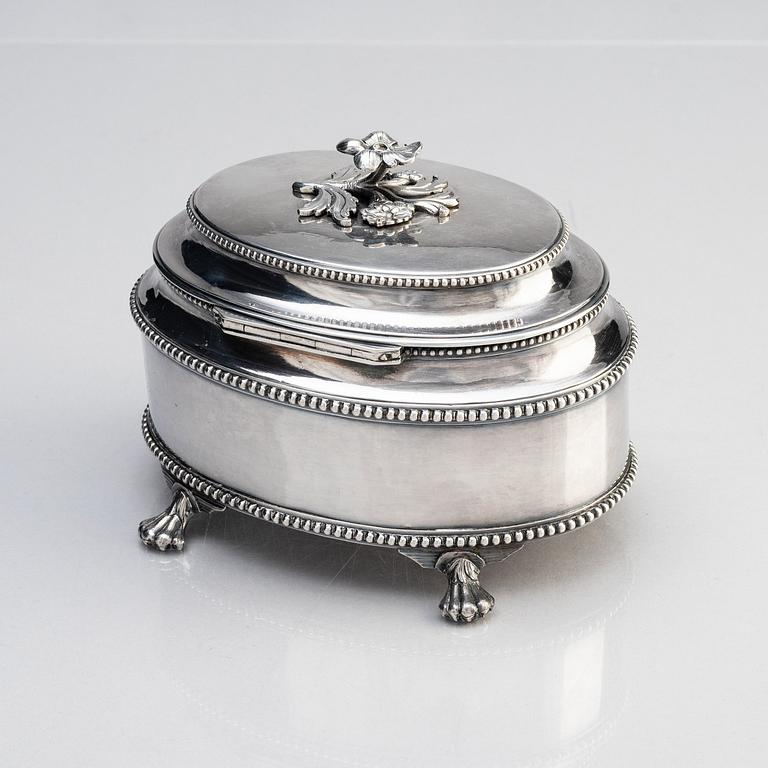 A Swedish 18th century Gustavian silver sugar-casket with lid, mark of Johan Malmstedt, Stockholm 1794.