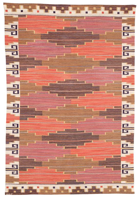 CARPET. "Bruna heden". Flat weave (rölakan). 301 x 205,5 cm. Signed MMF.