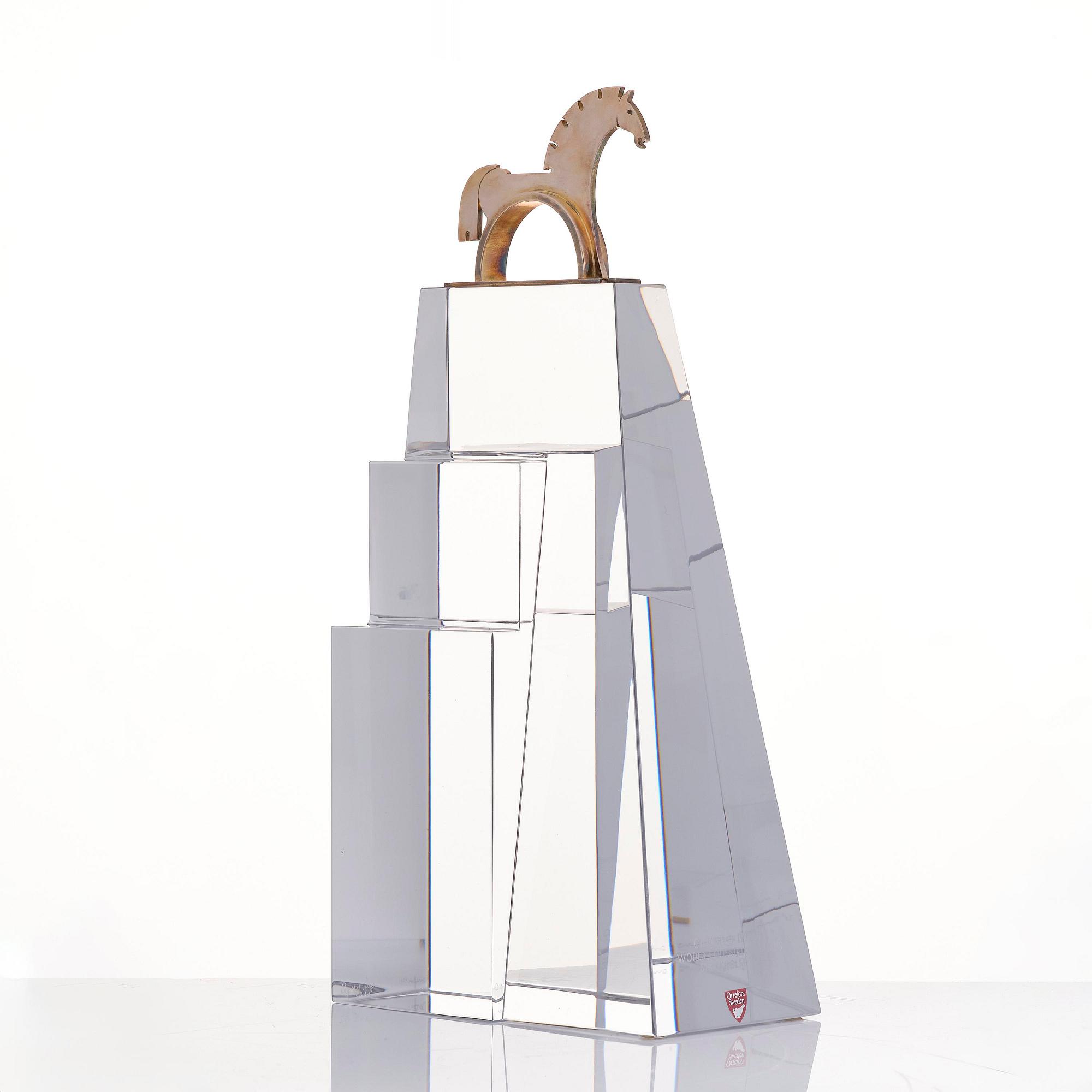 Gunnar Cyrén, a glass and silver gilt sculpture, Orrefors, for the World Equestrian Games, Stockholm 1990, ed. 1/10.