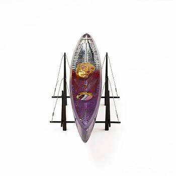 Bertil Vallien, unik skulptur, båt, "Voyage XVII", sandgjutet glas, Kosta Boda.