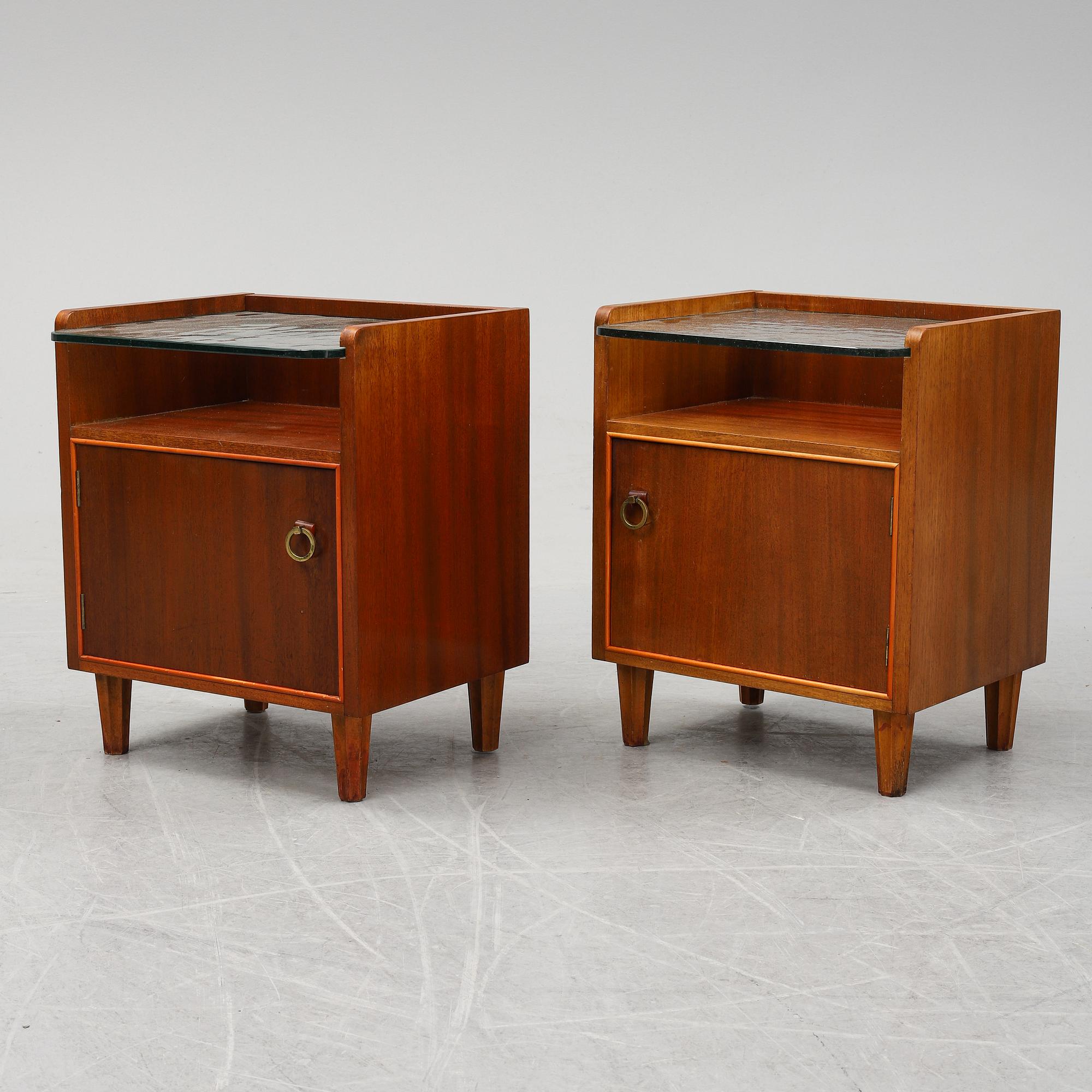 A pair of mahogany bedside tables, mid 20th Century.