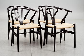 KARMSTOLAR, 4 st, Y-stolen, formgivna av Hans Wegner 1950, tillverkade av Carl Hansen & Son Aarup.