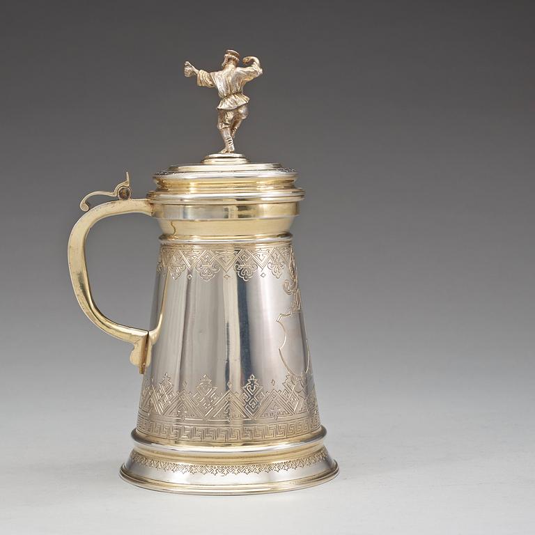 A Russian 19th century parcel-gilt tankard, unidentified makers mark, Moscow 1884.