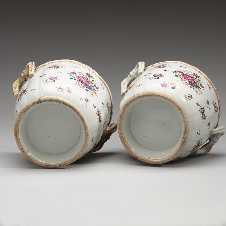 A pair of famille rose wine coolers, Qing dynasty, Qianlong (1736-95).