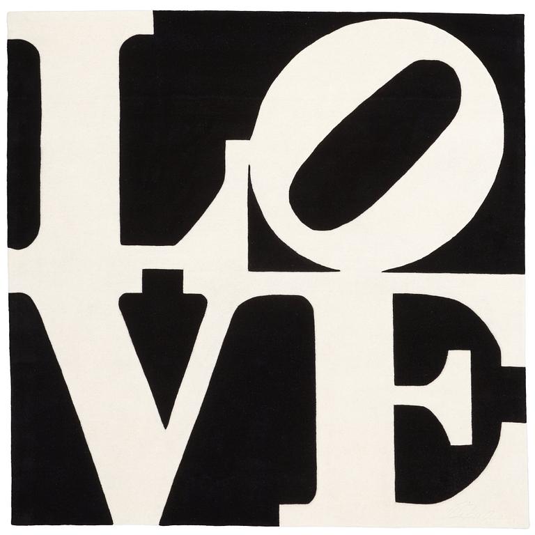 Robert Indiana, MATTA, "White on Black", Chosen Love, handtuftad 1995, ca 243,5 x 244,5 cm, Robert Indiana.