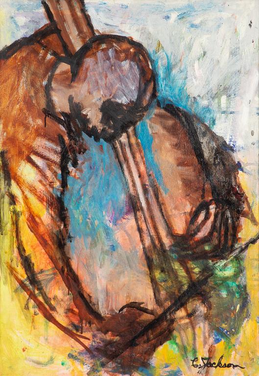 Clifford Jackson, figure with string instrument.