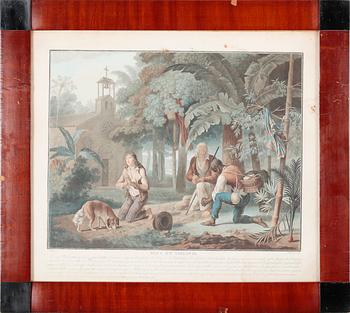 Six etchings in color by Charles-Melchior Descourtis after Jean-Frederic Schall, 18th or 19th century.