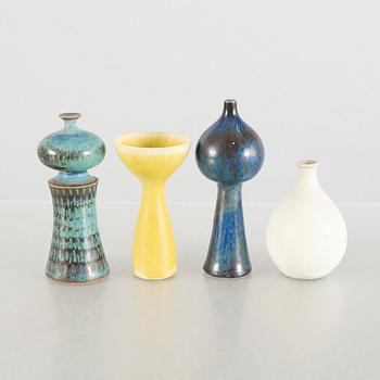 Stig Lindberg, a set of four miniature stoneware vases and two bowls, Gustavsberg Studio.