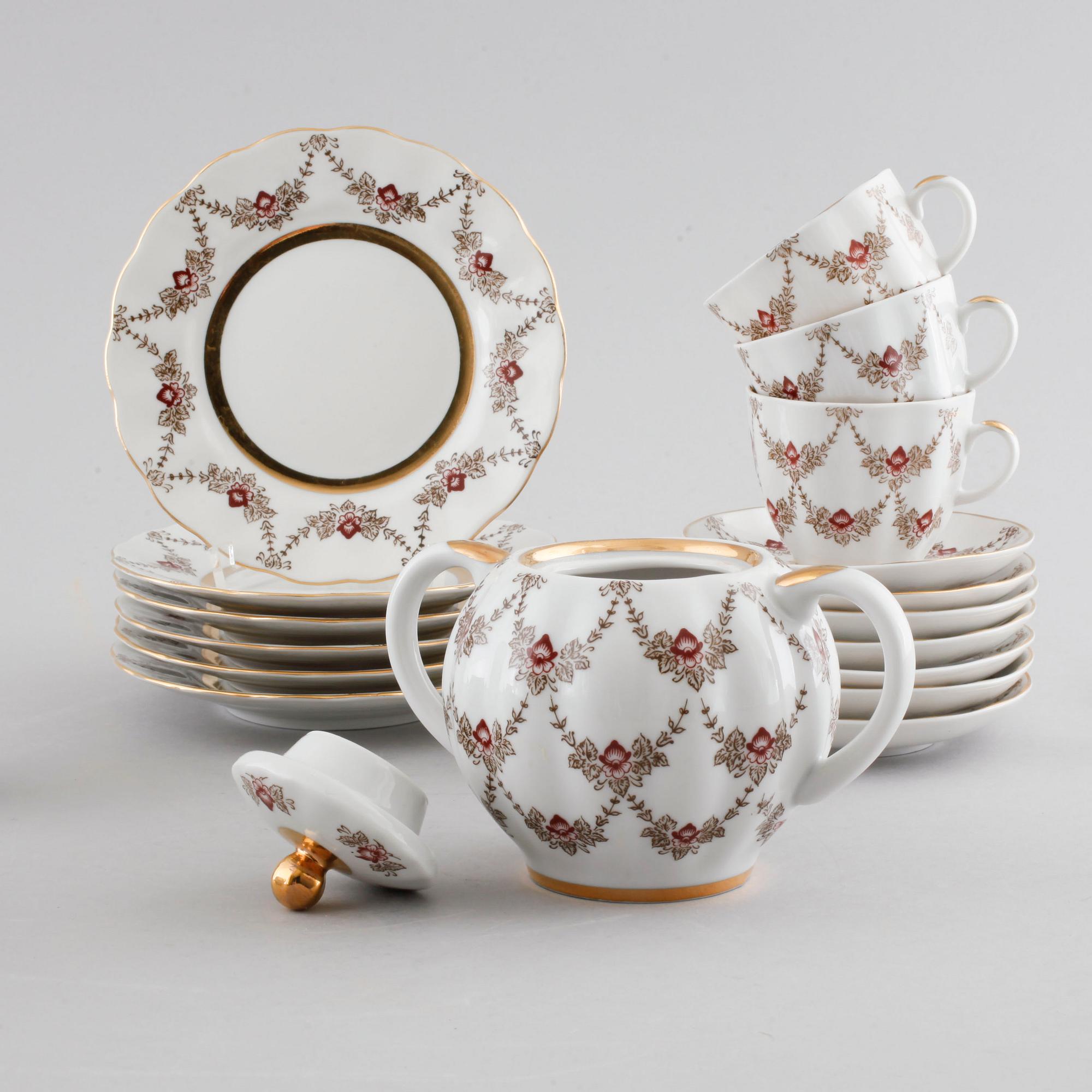 14 pcs tableware by Lomonosov, second half of the 20th century.