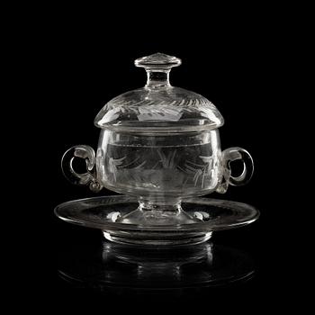 700. A Swedish butter tureen with cover and stand, 18th Century.