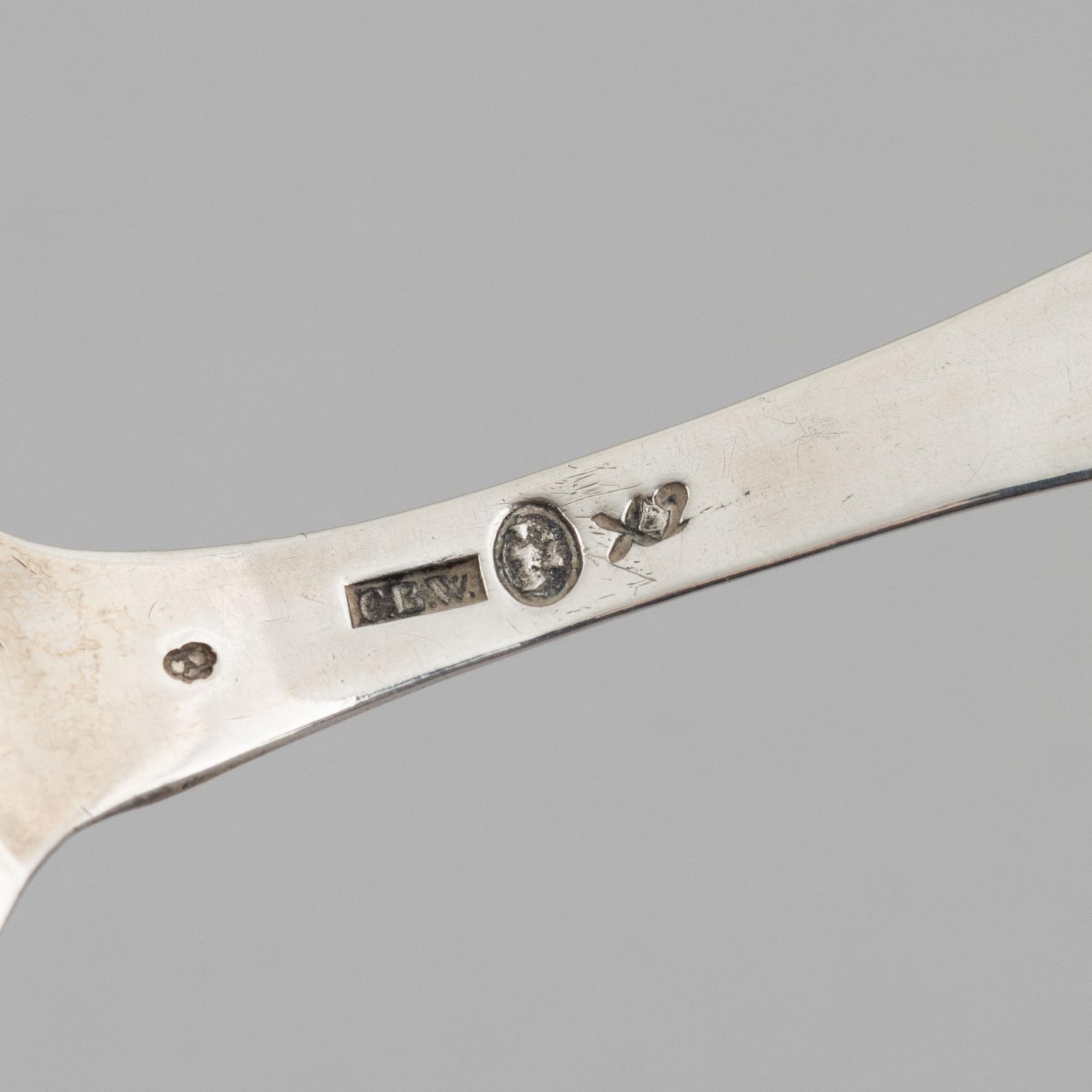 Skedar, 5 st, silver, bl a Stephan Westerstråhle, Västervik 1766.