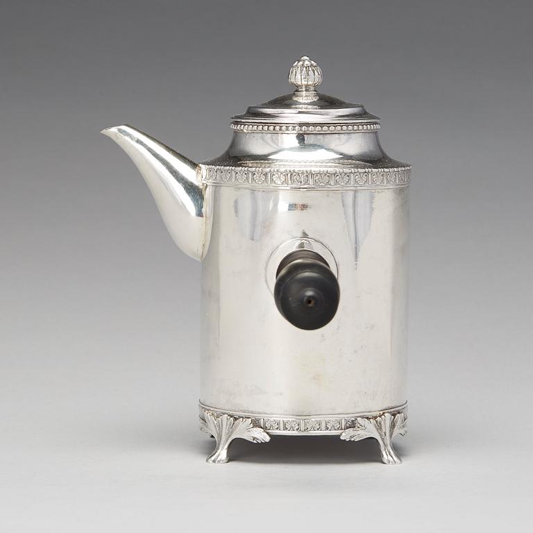 A Swedish 18th century silver coffee-pot, mark of Johan Abraham Hallard, Stockholm 1788.