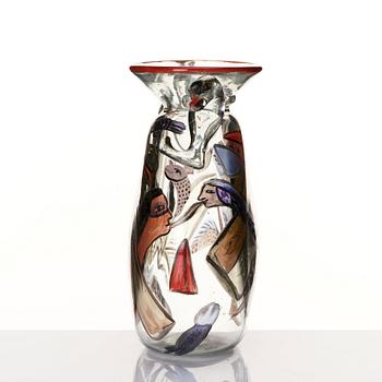 Ulrica Hydman-Vallien, a painted glass vase, Pilchuck USA 1983.