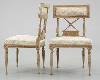 A pair of late Gustavian late 18th Century chairs.