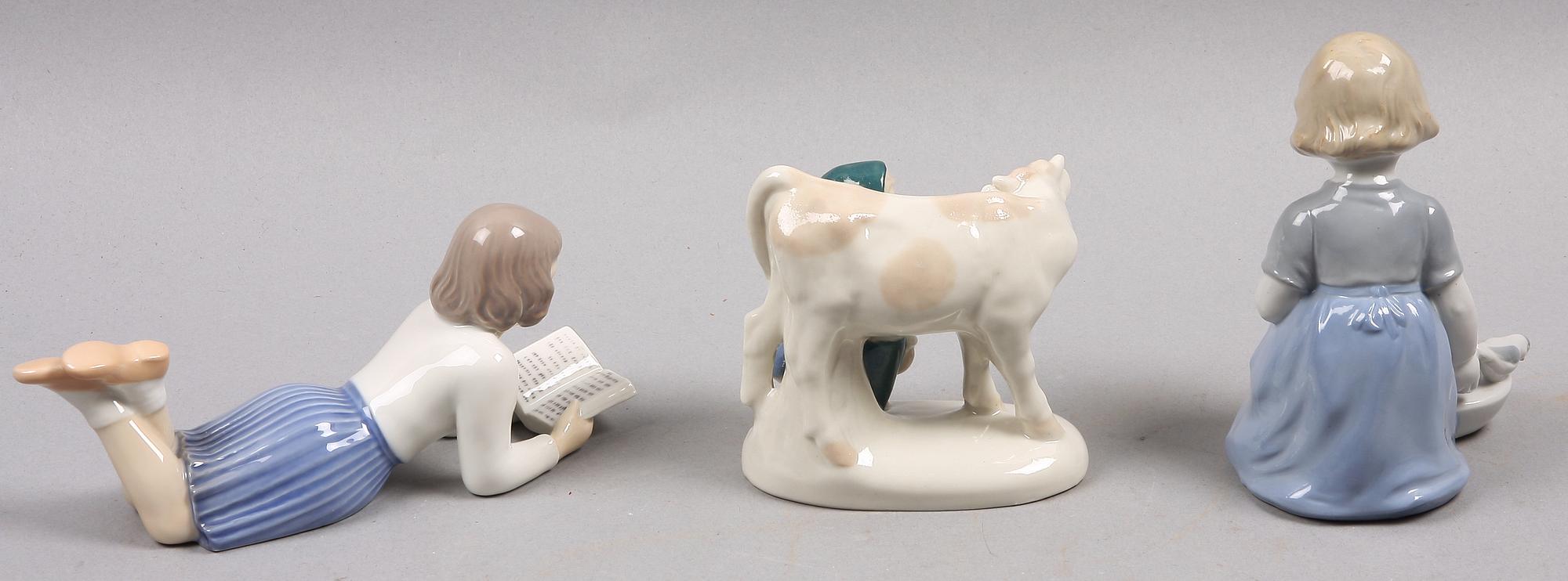 FIGURINER, 3 st, porslin, bla B&G.