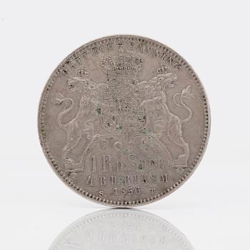 SILVERMYNT, 1 riksdaler, Oscar I, 1856. Ca 35 gram.