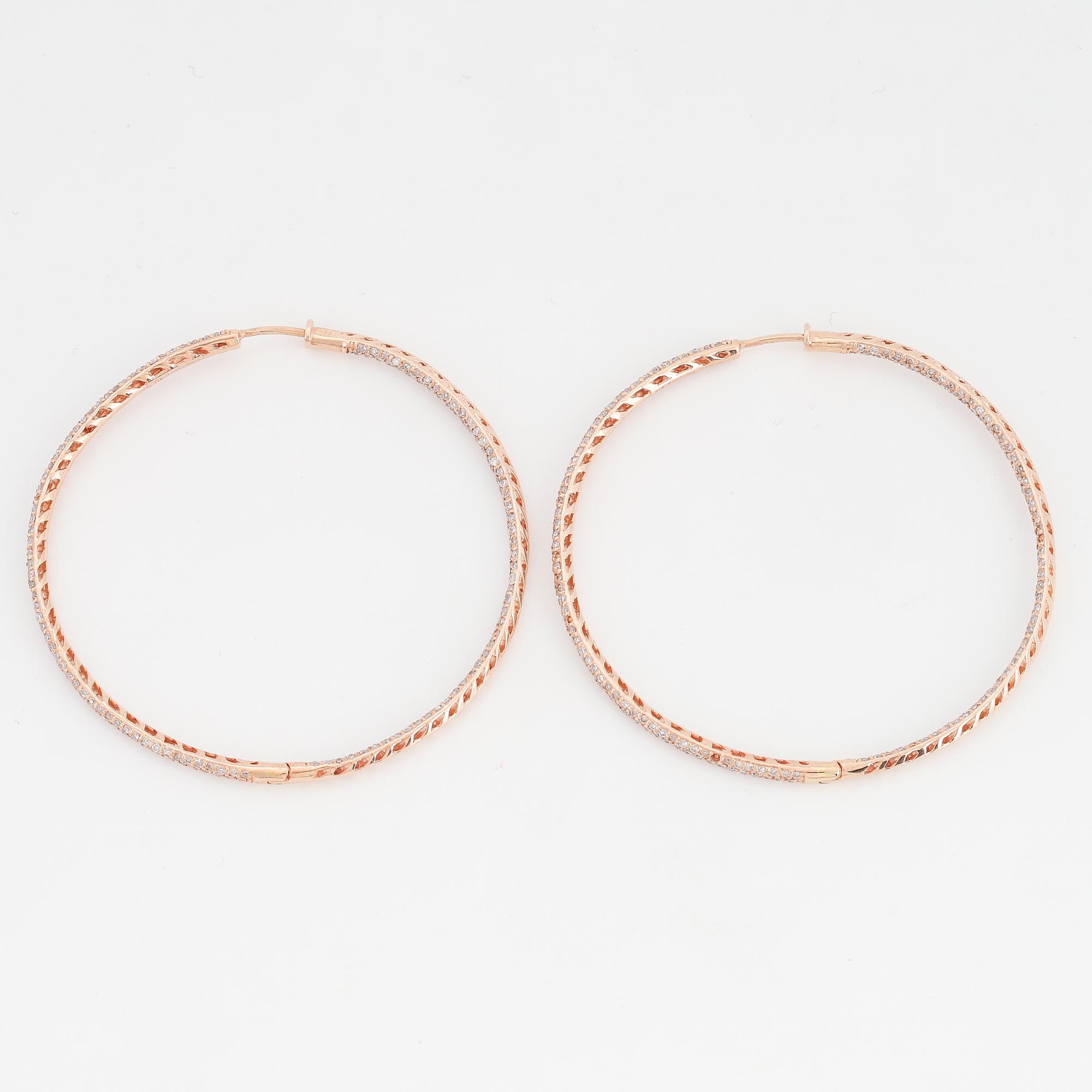 ÖRHÄNGEN, Roséguld hoops med diamanter.
