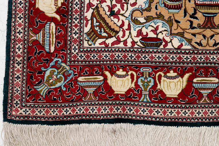 Rug, silk, figural, approx. 151 x 100 cm.