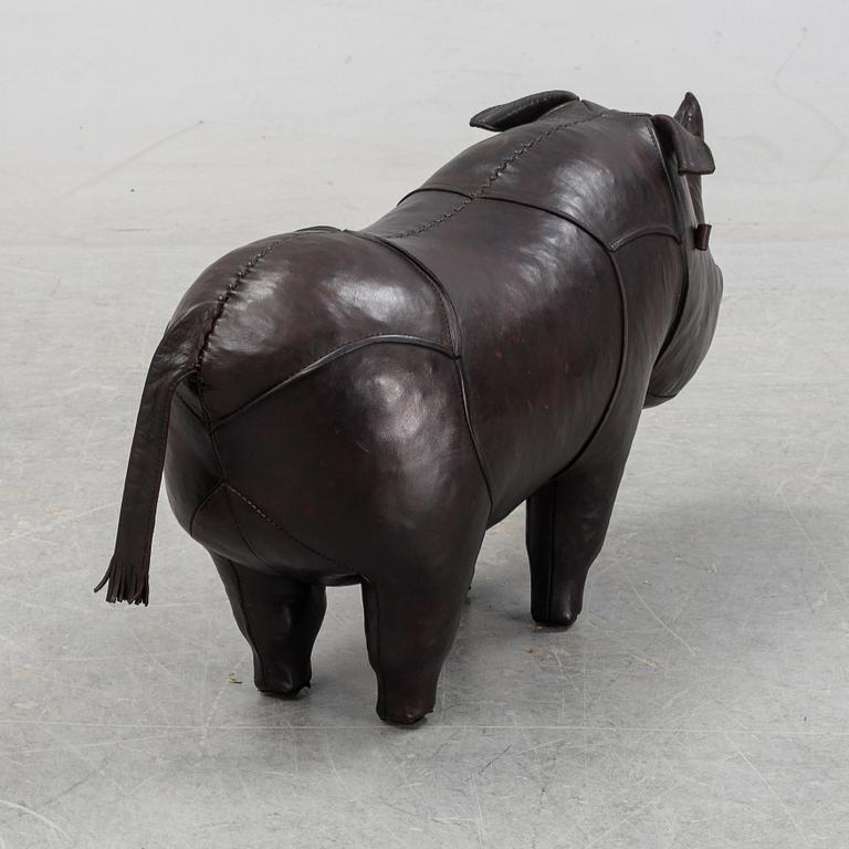 Dimitri Omersa & Co, a leather foot rest in the shape of a rhinoceros, 21th century.