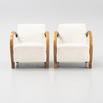 A pair of birch Swedish Modern armchairs, 1940's.