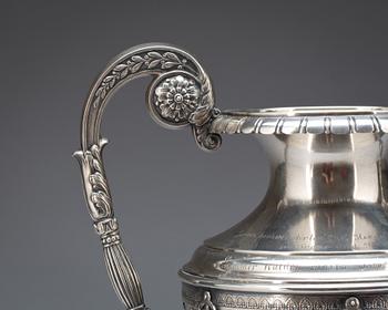 A Russian 20th century silver and glass amphora, marks of Ivan Chlebnikov, Moscow 1908-1917.