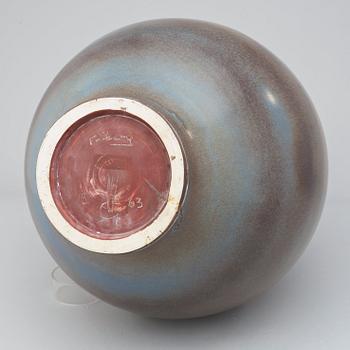 A Berndt Friberg brown and a little blue 'rabbit's fur' glazed giant stoneware vase, Gustavsberg Studio 1963.