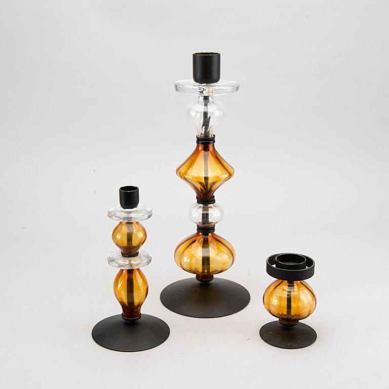 A SET OF 3 CANDLESTICKS BY ERIK HÖGLUND, BODA, SWEDEN.