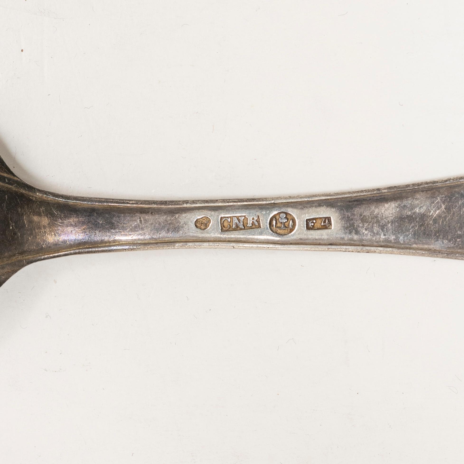 C.N. Ruthenbeck (1828-1859(1891)), Six silver spoons, Uddevalla, Sweden 1836.