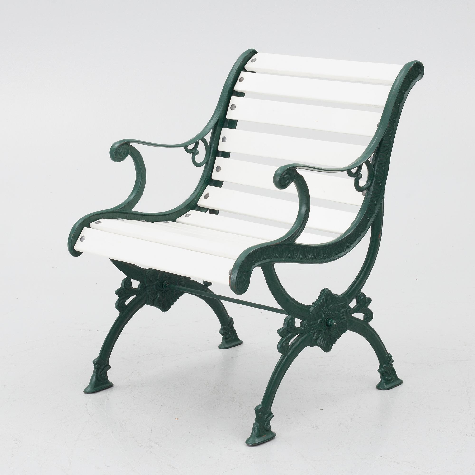 Garden bench, armchair and table, 20th century.