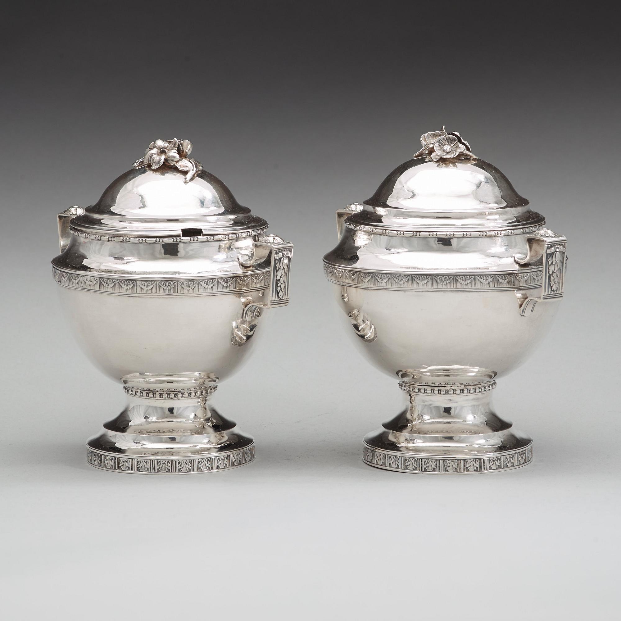 A pair of Swedish 18th century silver sugar-bowls and covers, mark of Anders Brandt, Norrköping 1781.