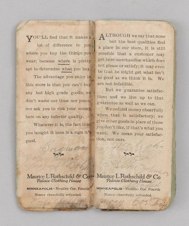 R.M.S. TITANIC THIRD CLASS PASSENGER MALKOLM JOHNSON COLLECTION: NOTEBOOK. Leather and paper 13,5x6 cm. Provenance: Malkolm Johnson. Thence by descent. This notebook is listed on the offical list from the Swedish ministry for foreign affairs.