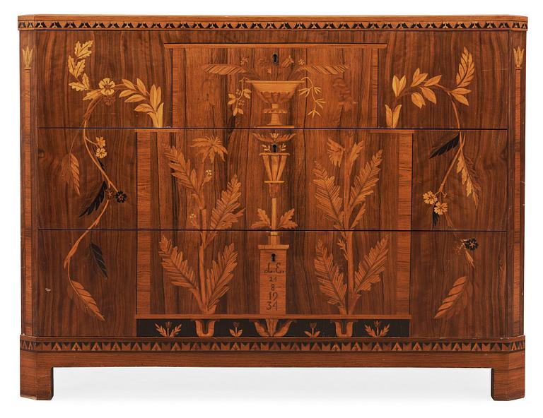 A Carl Malmsten chest of drawers, rosewood with inlays of several woods, Stockholm 1934.