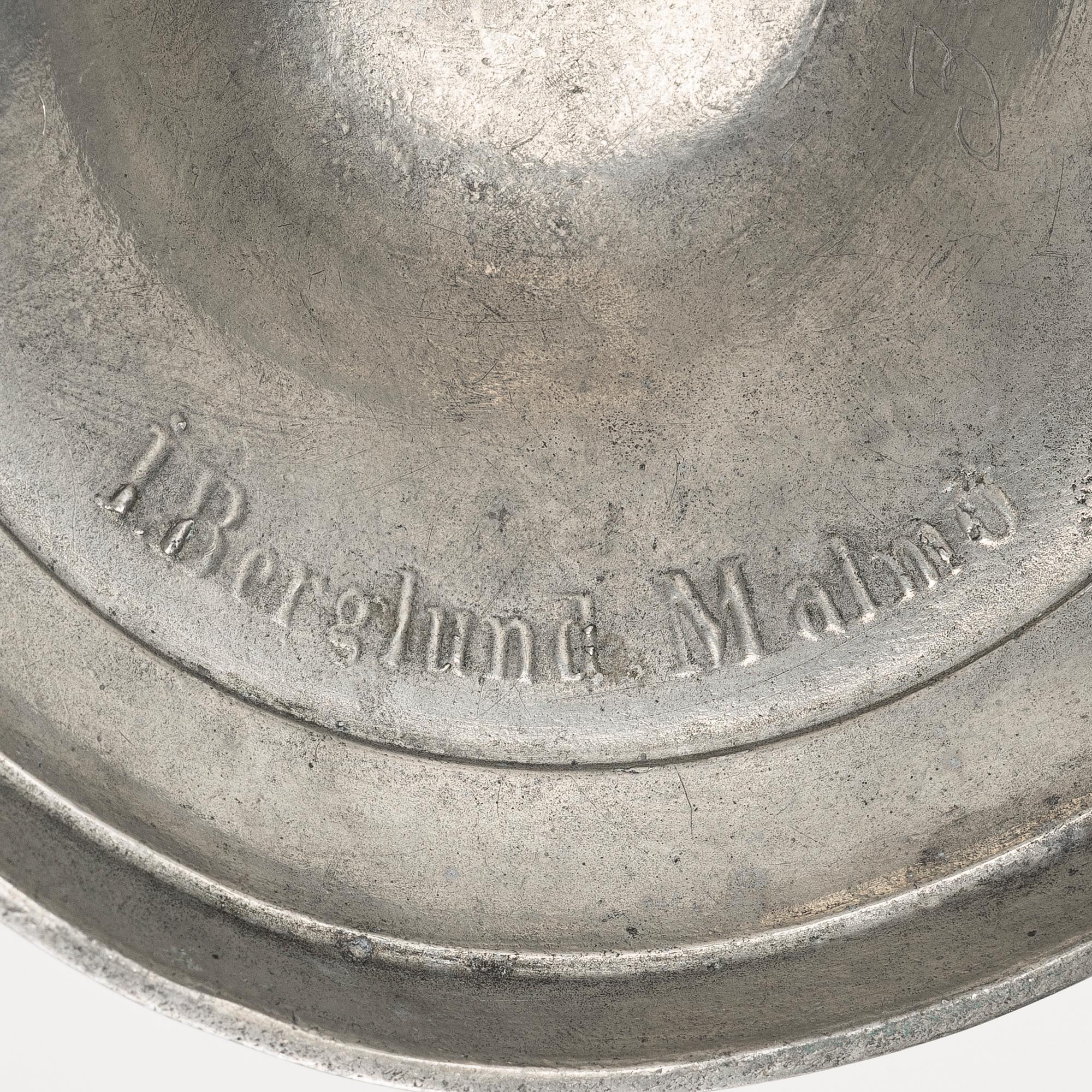 Ljusstakar, 2 par, tenn, bl.a. Israel Berglund, Malmö, 1800-tal.