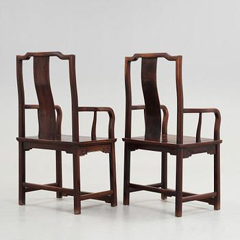 A pair of Chinese hardwood chairs, late Ming dynasty.