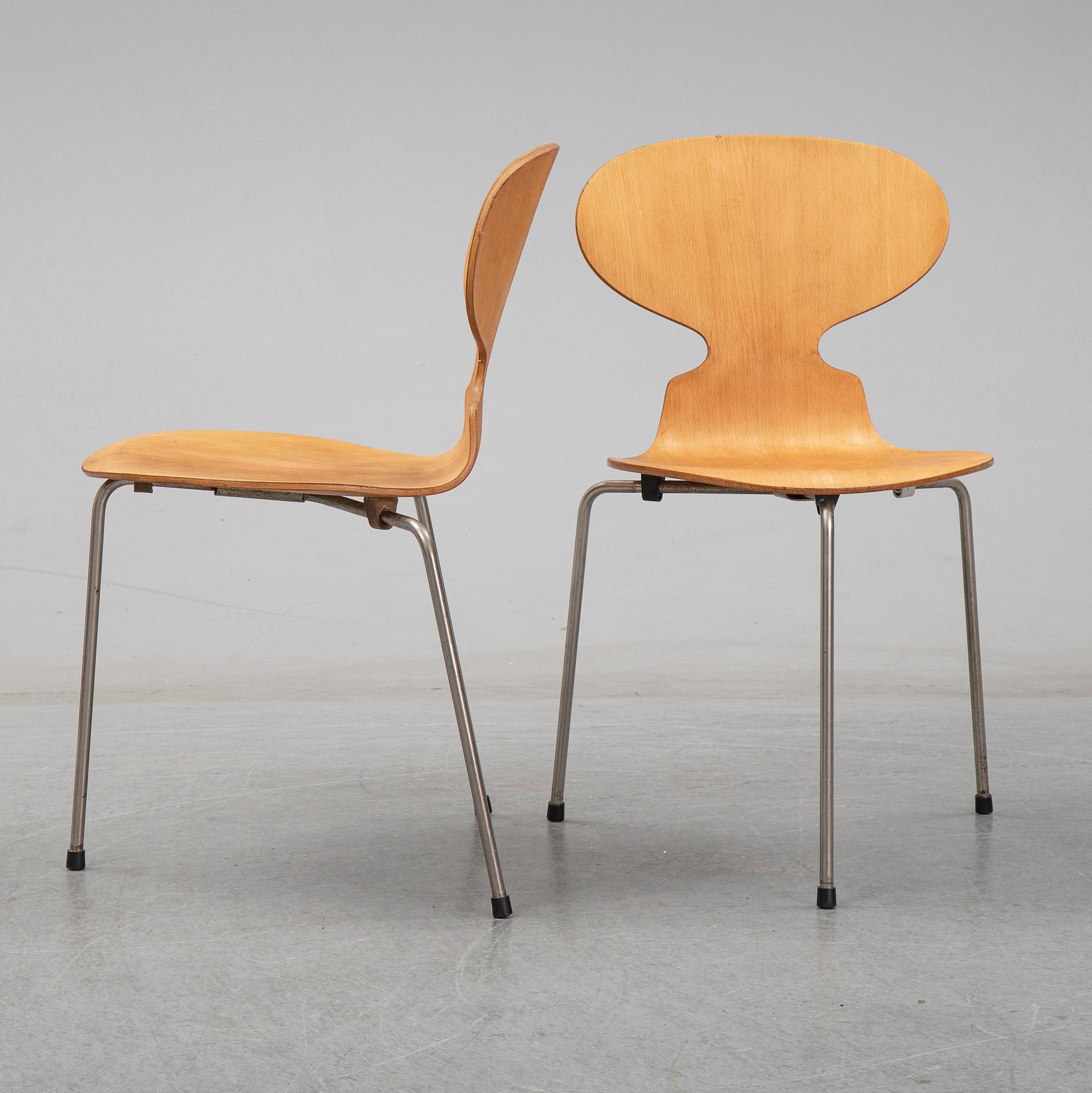 ARNE JACOBSEN, a pair of  'Ant' chairs from Fritz Hansen, Denmark, 1950s.