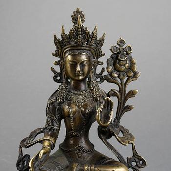 BUDDHA, "GRÖN TARA", kopparlegering, Tibet, 1900-tal.